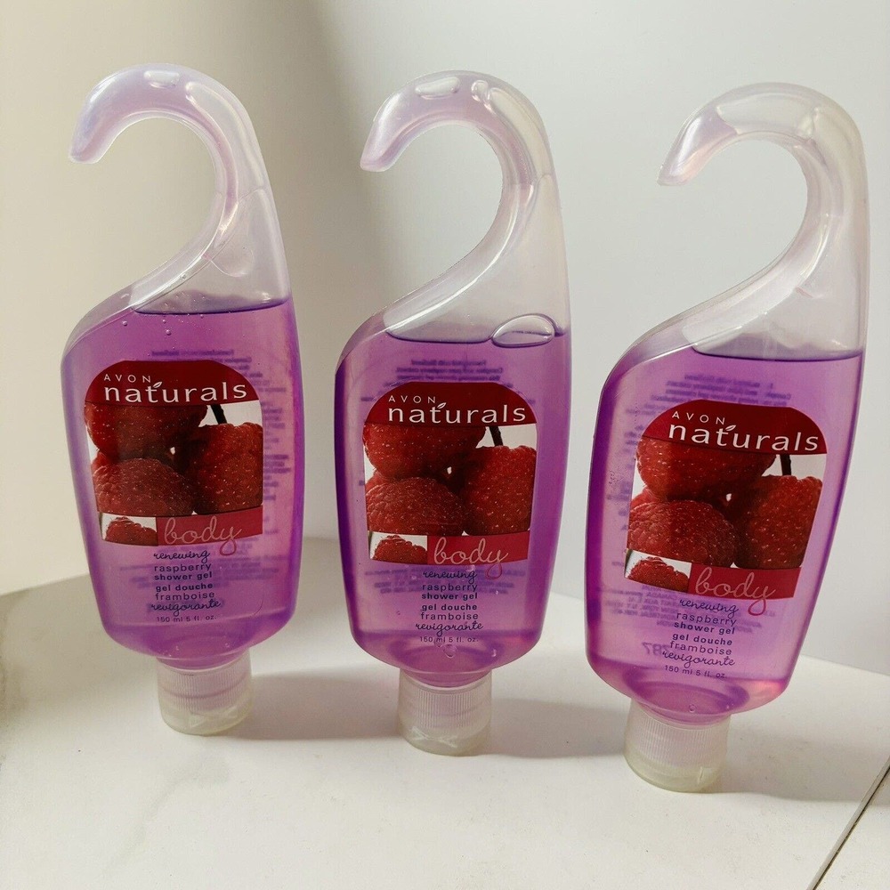 Three AVON Naturals Shower Gel Raspberry Vintage HTF
